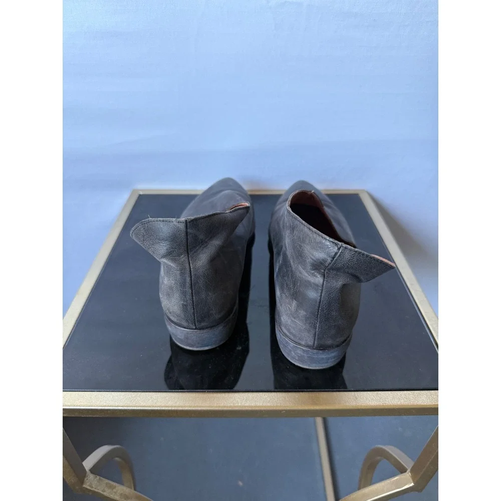 Free‎ People Royale Flat Charcoal Grey Leather Pointed Toe Cutout Shoes Size 38